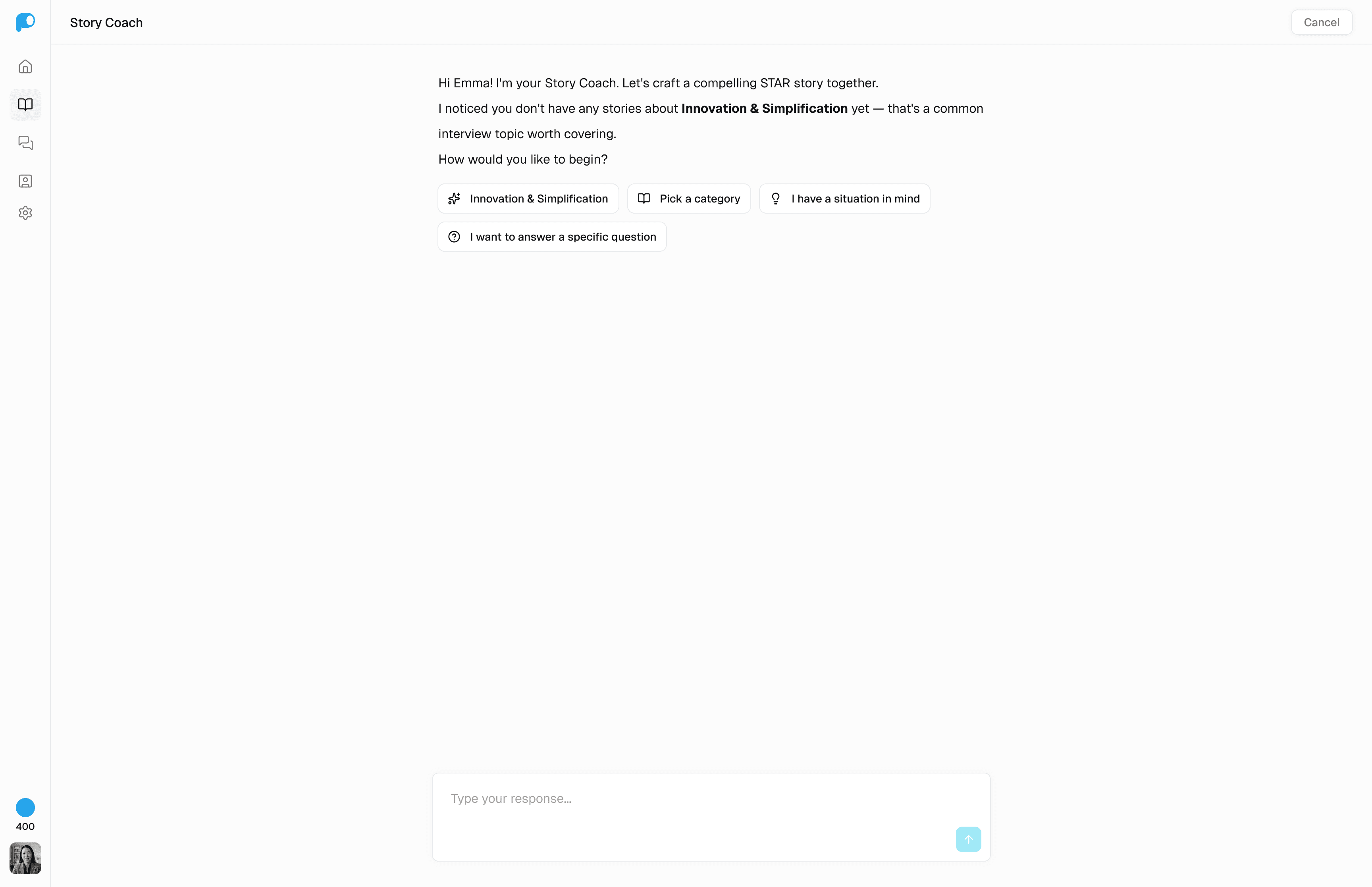 AI STAR Story Coach helping build structured behavioral interview stories